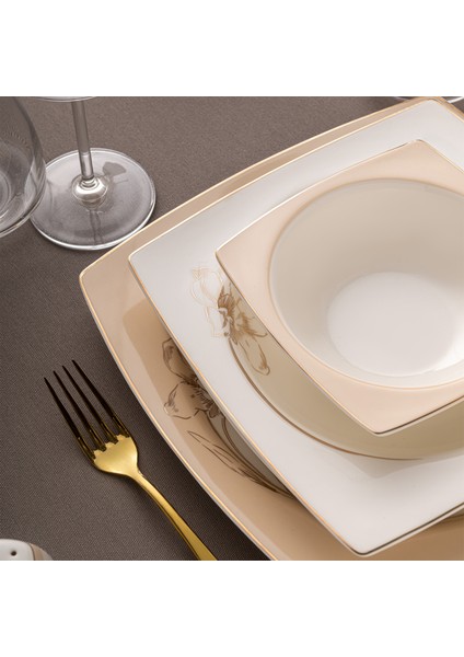 Zambak 60 Parça 12 Kişilik Kare Yemek Takımı Fine Bone