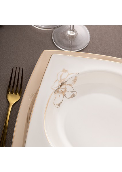 Zambak 60 Parça 12 Kişilik Kare Yemek Takımı Fine Bone