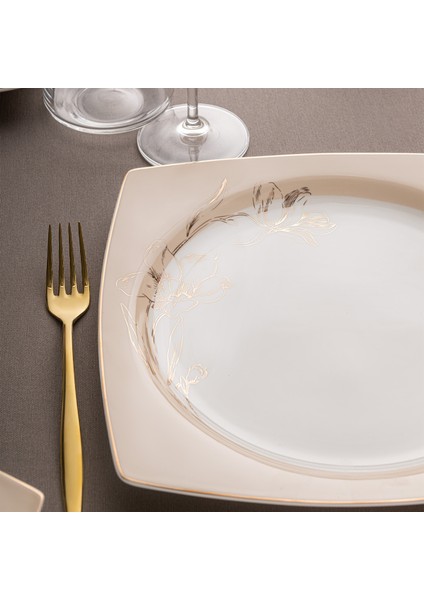 Zambak 60 Parça 12 Kişilik Kare Yemek Takımı Fine Bone