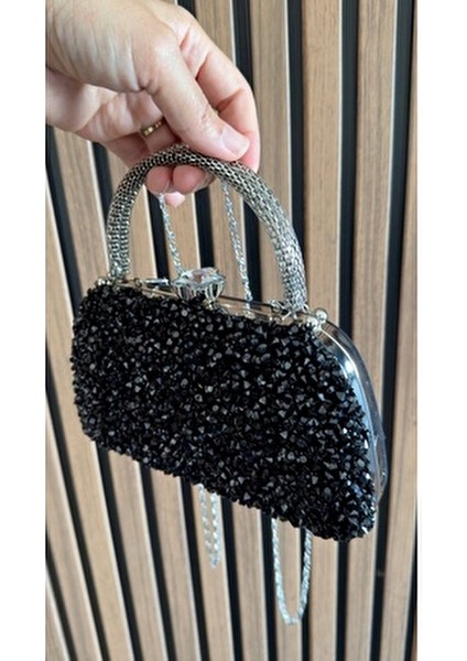 Kadın Gümüş Kristal Iri Taşlı Abiye Çantası Özel Gün Çantası fiyatları