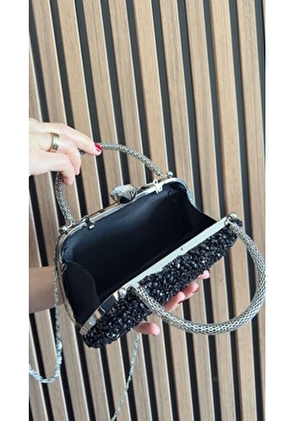 Kadın Gümüş Kristal Iri Taşlı Abiye Çantası Özel Gün Çantası modelleri