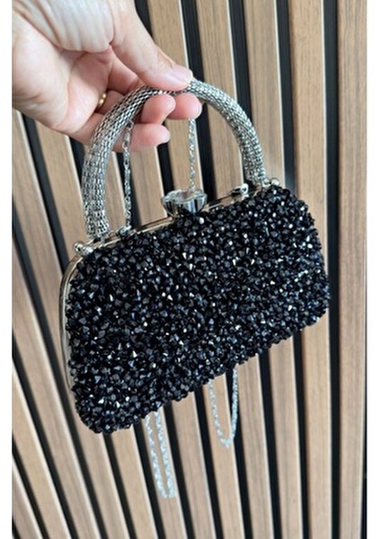 Kadın Gümüş Kristal Iri Taşlı Abiye Çantası Özel Gün Çantası fırsatları