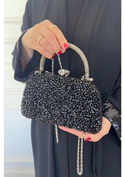 Kadın Gümüş Kristal Iri Taşlı Abiye Çantası Özel Gün Çantası indirimleri