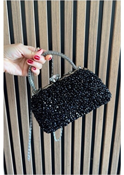 Kadın Gümüş Kristal Iri Taşlı Abiye Çantası Özel Gün Çantası