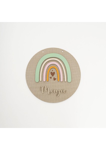 Kişiselleştirilebilir Gökkuşağı Temalı Bebek Kapı Süsü|23*23 CM|KS8004