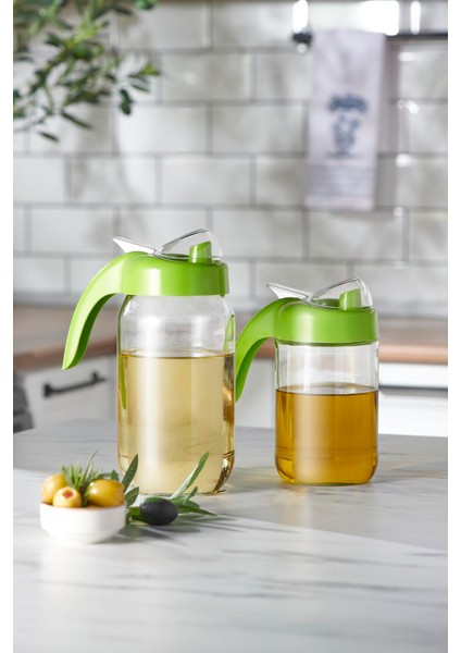 Ares Yeşil Kapaklı 660 ml ve 1000 ml 2'li Cam Yağlık Seti 151004 fırsatları