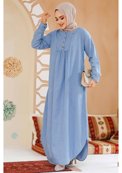 Kot Mavi Tesettür Elbise 19121M