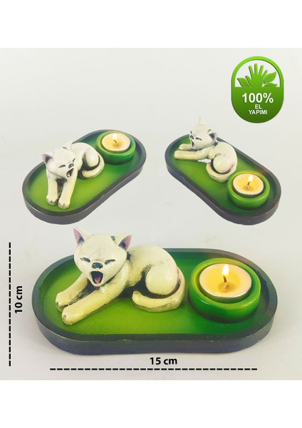 Uykucu Kedi Çubuk Tütsülük ve Tealight (Beyaz) modelleri