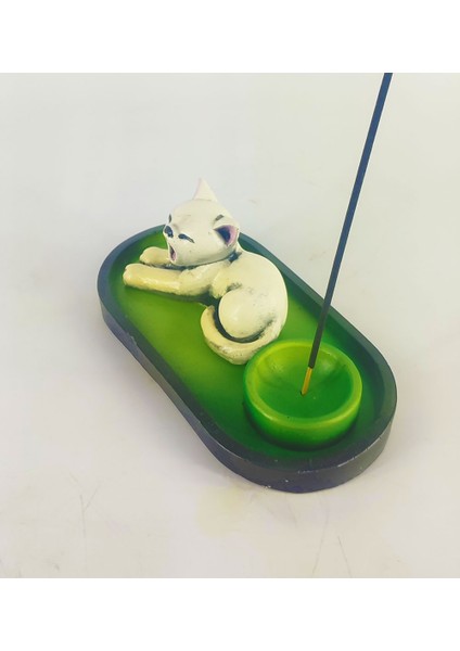 Uykucu Kedi Çubuk Tütsülük ve Tealight (Beyaz) fırsatları