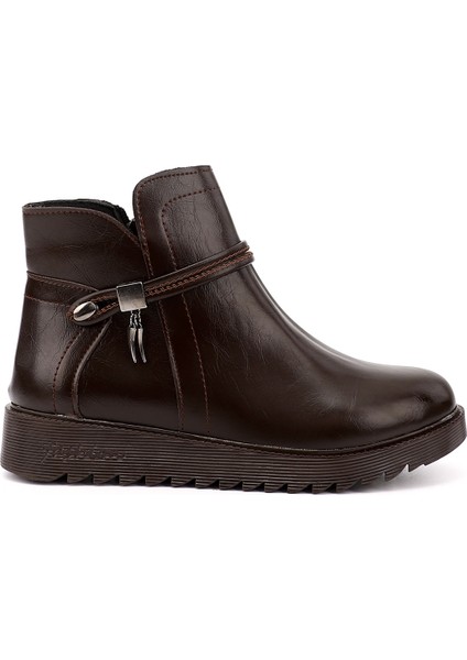 Kadın Kahve Fermuarlı Kalın Tabanlı Bot