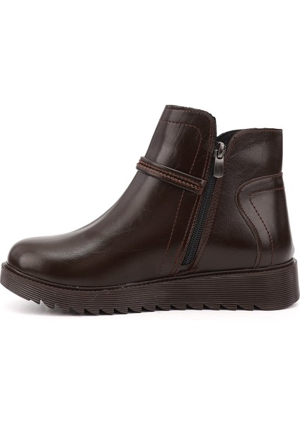 Kadın Kahve Fermuarlı Kalın Tabanlı Bot modelleri