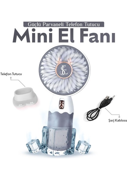 Güçlü Parvaneli Telefon Tutucu Renkli Mini El Fanı Taşınabilir Şarjlı Taşıma Ipli Vantilatör