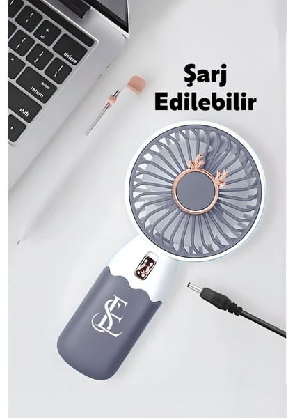 Güçlü Parvaneli Telefon Tutucu Renkli Mini El Fanı Taşınabilir Şarjlı Taşıma Ipli Vantilatör