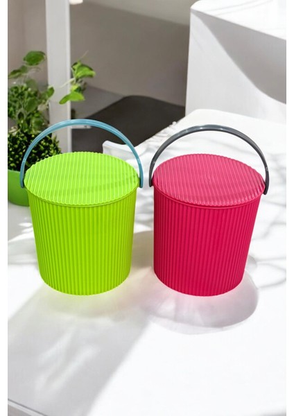 Rainbow 2’li Yeşil-Pembe Büyük Boy 13 Litre Yuvarlak Kova Piknik Sepeti Meyve Kovası fırsatları