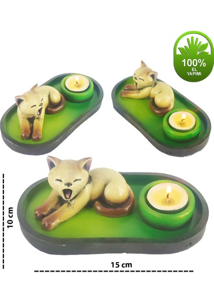 Uykucu Kedi Çubuk Tütsülük ve Tealight (Kahve) fırsatları