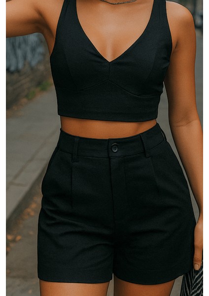 Ketlin Keten Şortlu Kadın Takım Siyah fiyatları