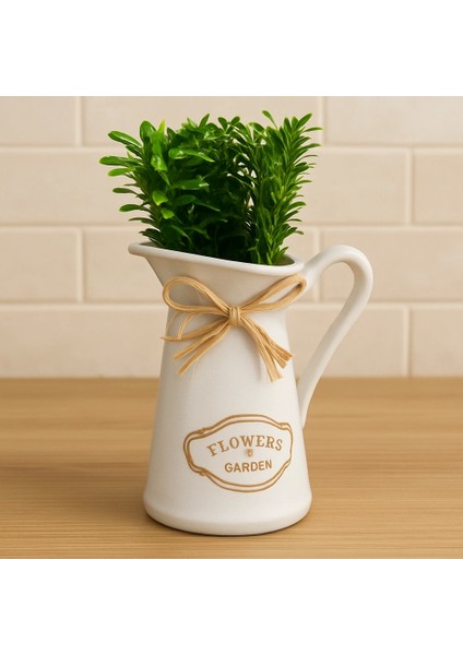 Dekoratif Beyaz Plastik Saksı – “flowers & Garden” Yazılı – 10*10*25 cm