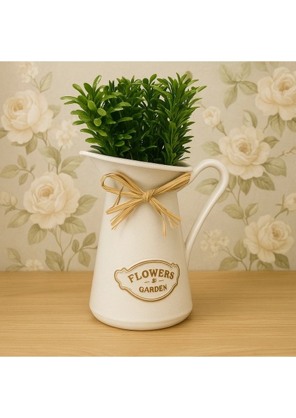 Dekoratif Beyaz Plastik Saksı – “flowers & Garden” Yazılı – 10*10*25 cm fırsatları