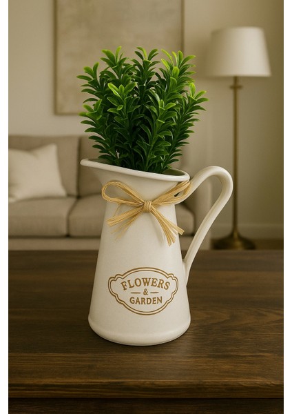 Dekoratif Beyaz Plastik Saksı – “flowers & Garden” Yazılı – 10*10*25 cm