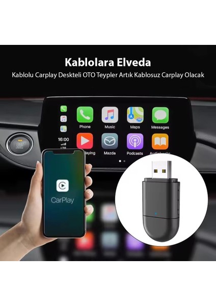 Powermaster PM-27447 Kablosuz Araç Oto Carplay Android Auto Çevirici Dönüştürücü Adaptör Iki Girişli USB Type-C fiyatları