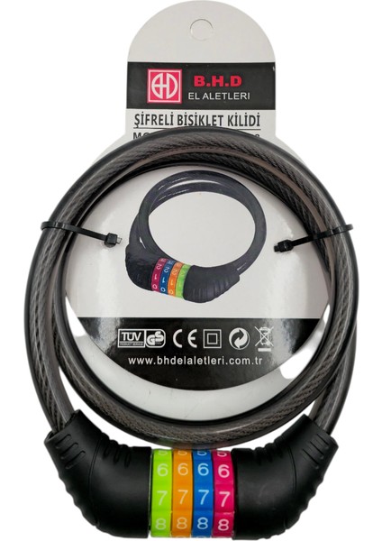 B.h.d BHD00578 80CM 12MM Şifreli Bisiklet Kilidi Pvc Kaplı Çelik Halat