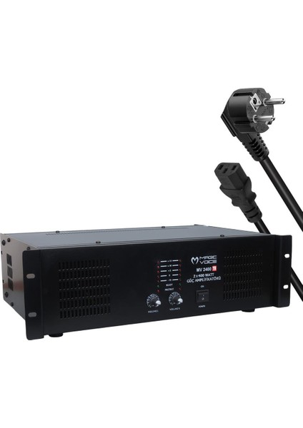 Magicvoice MV-2400 2X400 Watt 4-8 Ohm 100 V 19 Rack Hat Trafolu Amfi Power Anfi