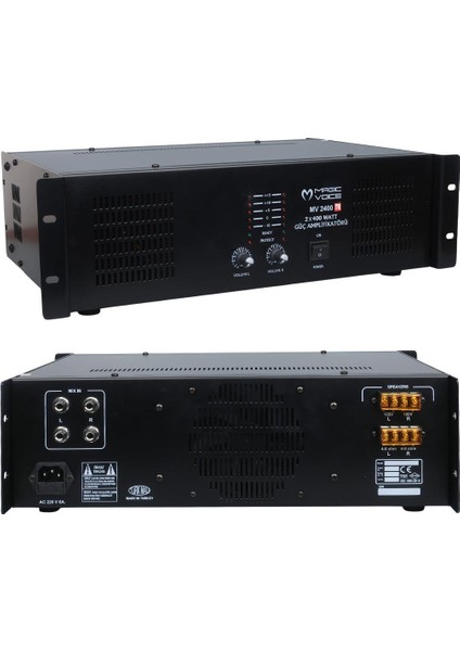 Magicvoice MV-2400 2X400 Watt 4-8 Ohm 100 V 19 Rack Hat Trafolu Amfi Power Anfi fiyatları