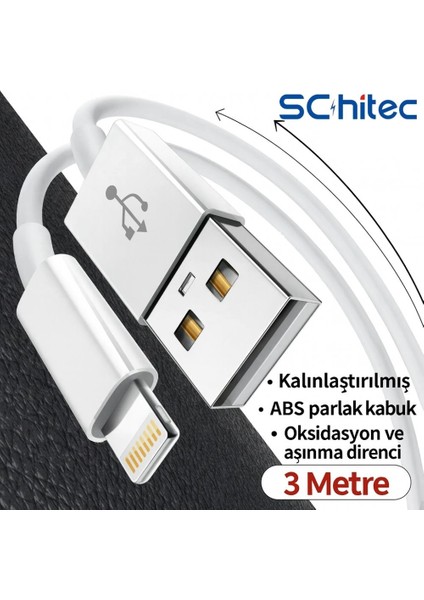 3A 60W Usba To Lightning Hızlı Data ve Şarj Kablosu 3 Metre Beyaz SX23 modelleri