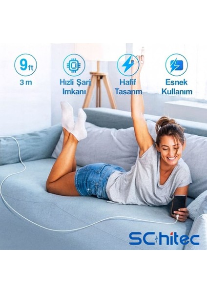 3A 60W Usba To Lightning Hızlı Data ve Şarj Kablosu 3 Metre Beyaz SX23 indirimleri