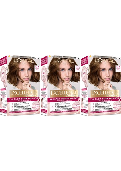 Excellence Saç Boyası 5.3 Koyu Karamel 3'lü Set Yenilenmiş Ambalaj