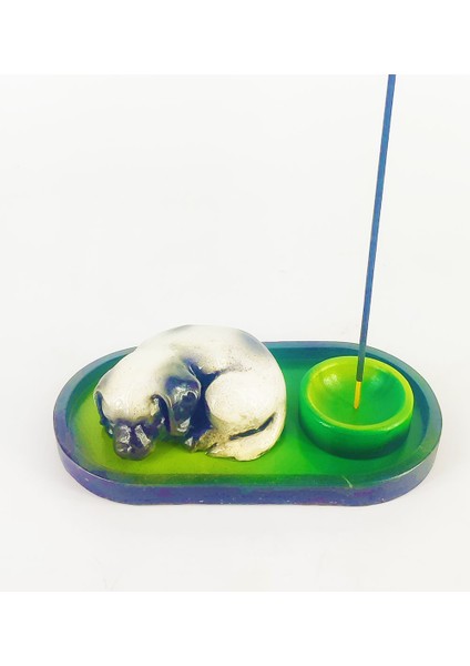 Uyuyan Köpek Çubuk Tütsülük ve Tealight (Beyaz)