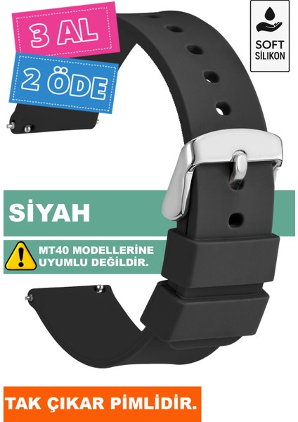 Tcl Movetime MT42-MT42X Family Saat Uyumlu Siyah Renk Silikon Saat Kordonu 71GMS