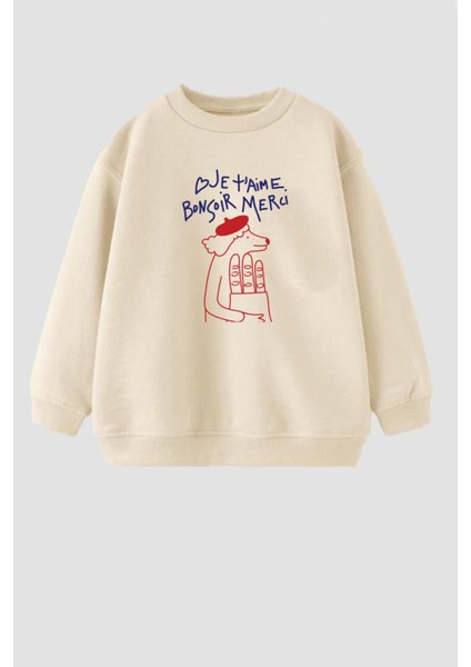 Unisex Çocuk Baskılı 3 Iplik Pamuklu Kumaş Sweatshirt
