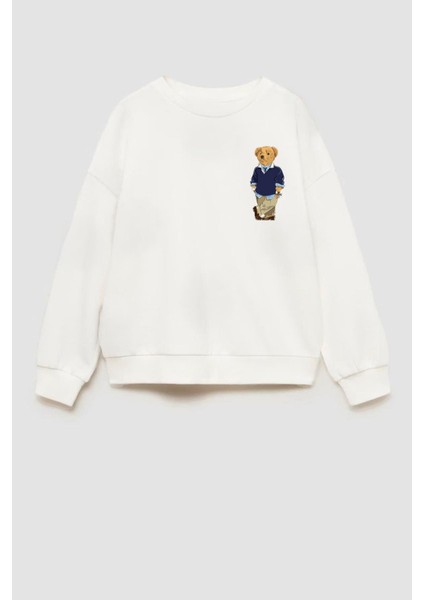 Unisex Çocuk Ayıcık Baskılı 3 Iplik Pamuklu Kumaş Sweatshirt