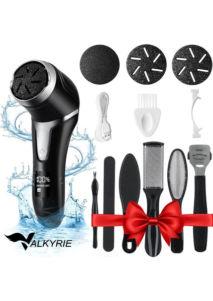 Profesyonel Ayak Bakım Cihazı 360° Dönen Başlık Dijital Ekranlı, Şarjlı & 10 Parça Pedikür Kiti Siyah