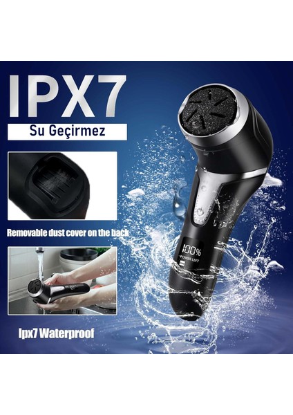 Profesyonel Ayak Bakım Cihazı 360° Dönen Başlık Dijital Ekranlı, Şarjlı & 10 Parça Pedikür Kiti Siyah fırsatları