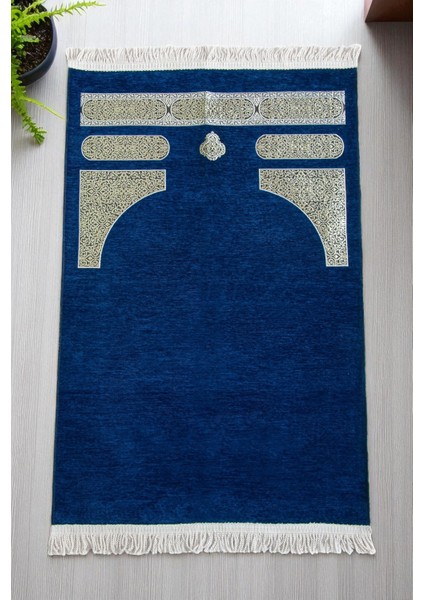 Kabe Desenli Örgü Püsküllü Şönil Seccade Lacivert