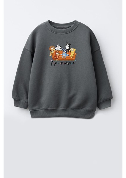Unisex Çocuk Friends Baskılı 3 Iplik Kumaş Pamuklu Sweatshirt