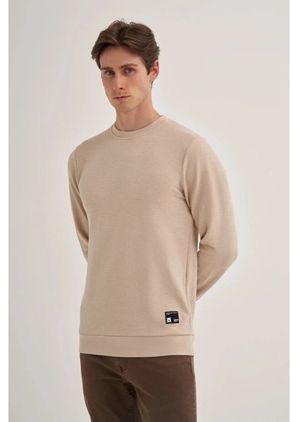 Slim Fit Ince Çizgili Ottoman Pamuk Karışımlı SWEATSHIRT-52470