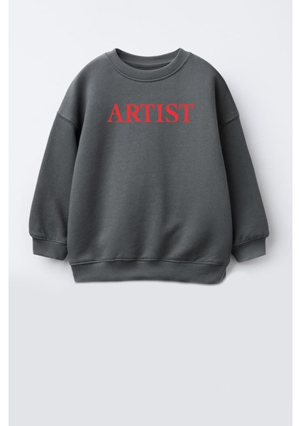 Unisex Çocuk Baskılı 3 Iplik Kumaş Pamuklu Sweatshirt