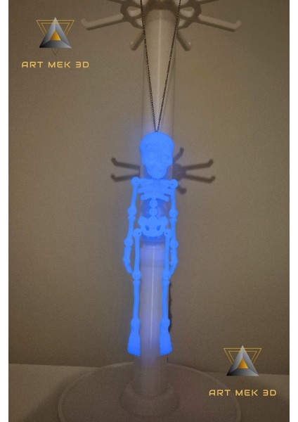 Araba Iskelet Dikiz Ayna Süsü (Mavi Fosforlu 25 cm Zincir Dahil)