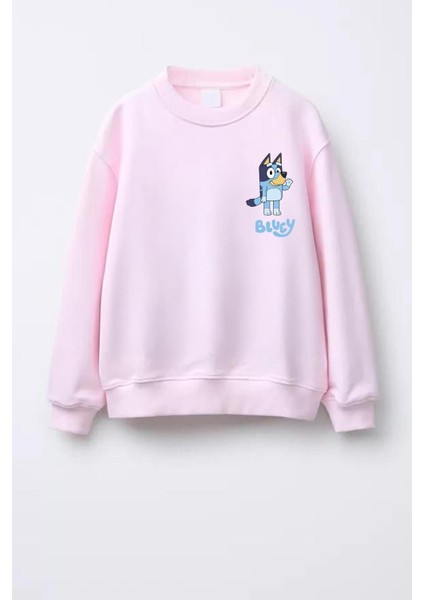 Unisex Bluey Baskılı 3 Iplik Kumaş Pamuklu Sweatshirt