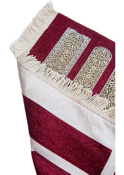 Kabe Desenli Örgü Püsküllü Şönil Seccade Kırmızı modelleri