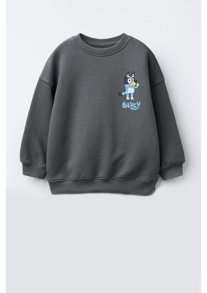 Unisex Bluey Baskılı 3 Iplik Kumaş Pamuklu Sweatshirt