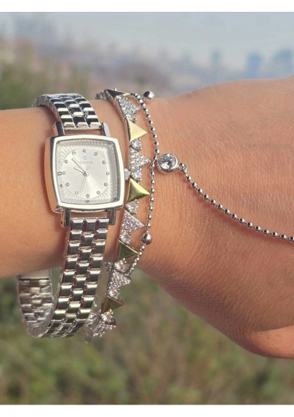 Vintage Taşlı Kare Model Kadın Kolsaati