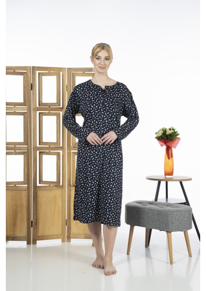 23246-3 Üstten Düğmeli Uzun Kollu Desenli Likra Viskon Günlük Elbise fiyatları