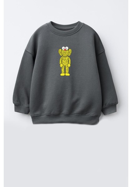 Unisex Çocuk Kaws Baskılı 3 Iplik Kumaş Pamuklu Sweatshirt