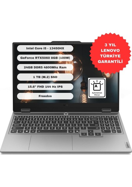 LOQ 15IRX10 GTI1TB Intel Core I5 13450HX 24GB 1TB SSD RTX5060 Freedos 15.6'' Fhd 83JE00ENTR