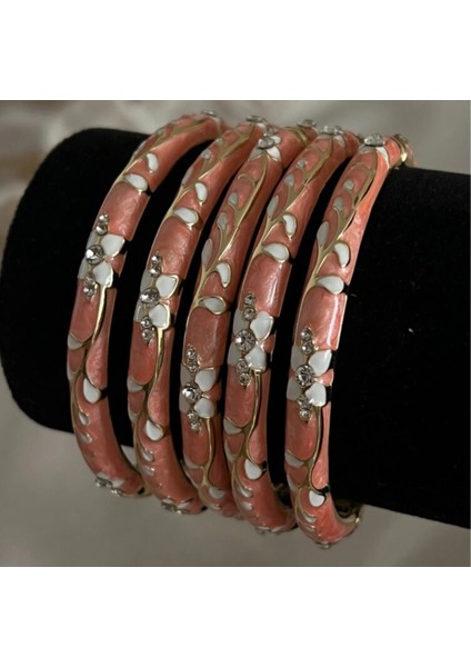 Mineli Kelepçe Bileklik Taşlı Somon Renkli