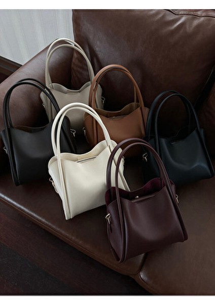 Kadın Üç Bölmeli Özel Tasarım Çıkarılabilir Makyaj Çantalı Siyah Deri El ve Omuz Çantası Rain indirimleri